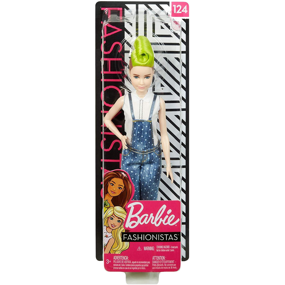 Barbie Fashionistas Girl Doll Petite Green Mohawk Denim Overalls Figure