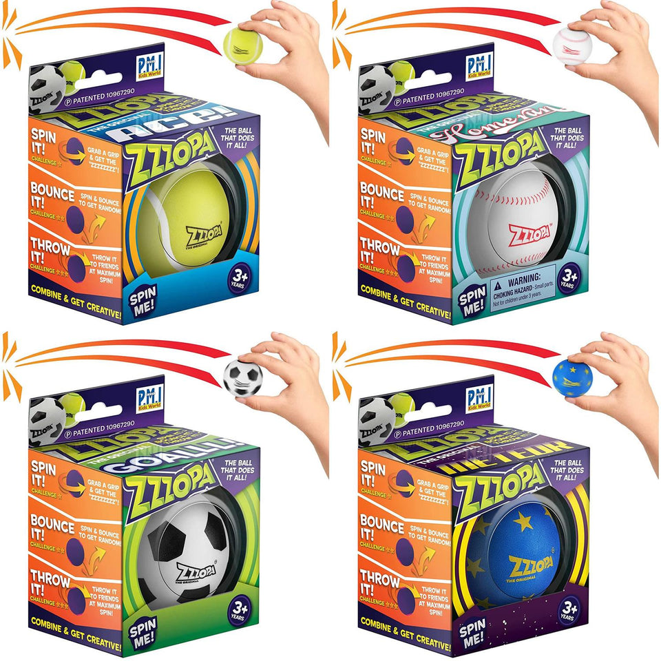 Original ZZZOPA Fidget Stress Mini Ball 4pk Spin Bounce Throw It Spinner PMI International