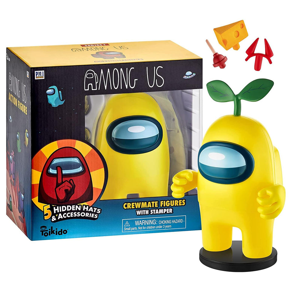 Among Us Stamper Yellow Crewmate Plant Hat 7" Video Game Character Figure PMI International