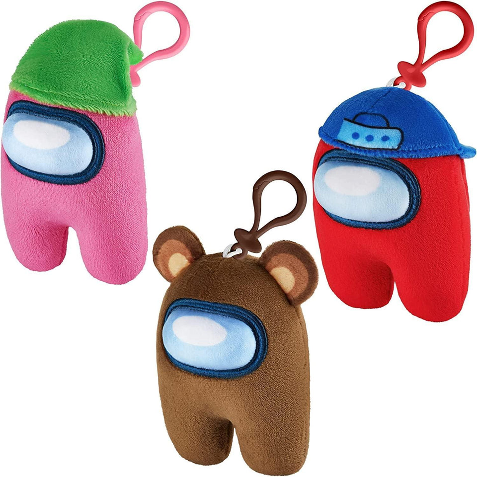Among Us Crewmates Mini Plush 3pk Backpack Charm Party Favor Pink Red Brown PMI International