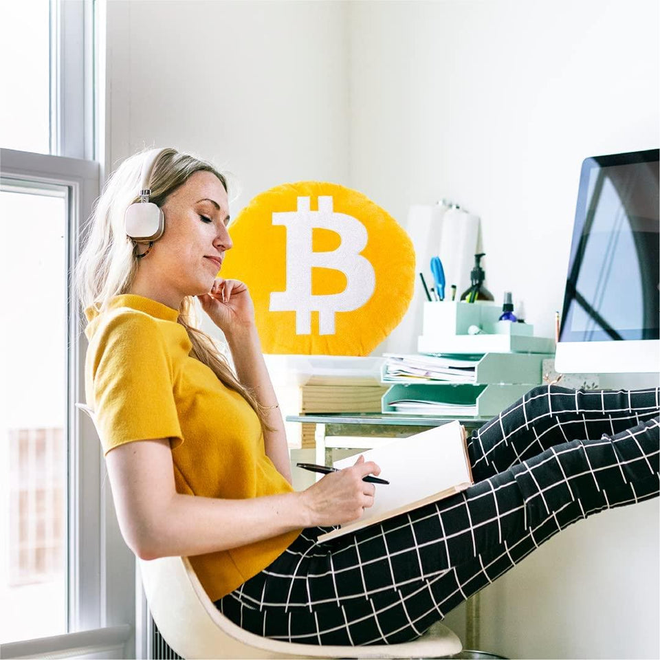 Mighty Mojo Bitcoin Gold Coin 15" Logo Throw Pillow Home Decor