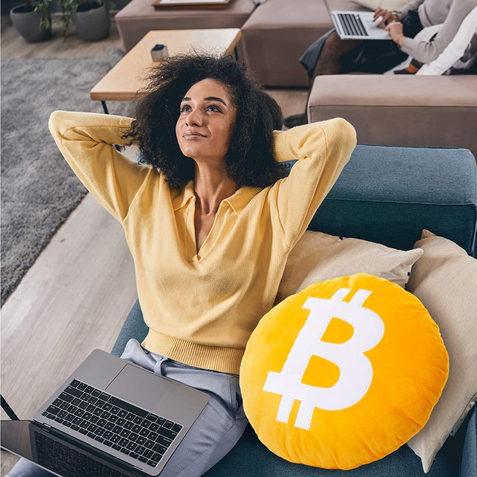 Mighty Mojo Bitcoin Gold Coin 15" Logo Throw Pillow Home Decor