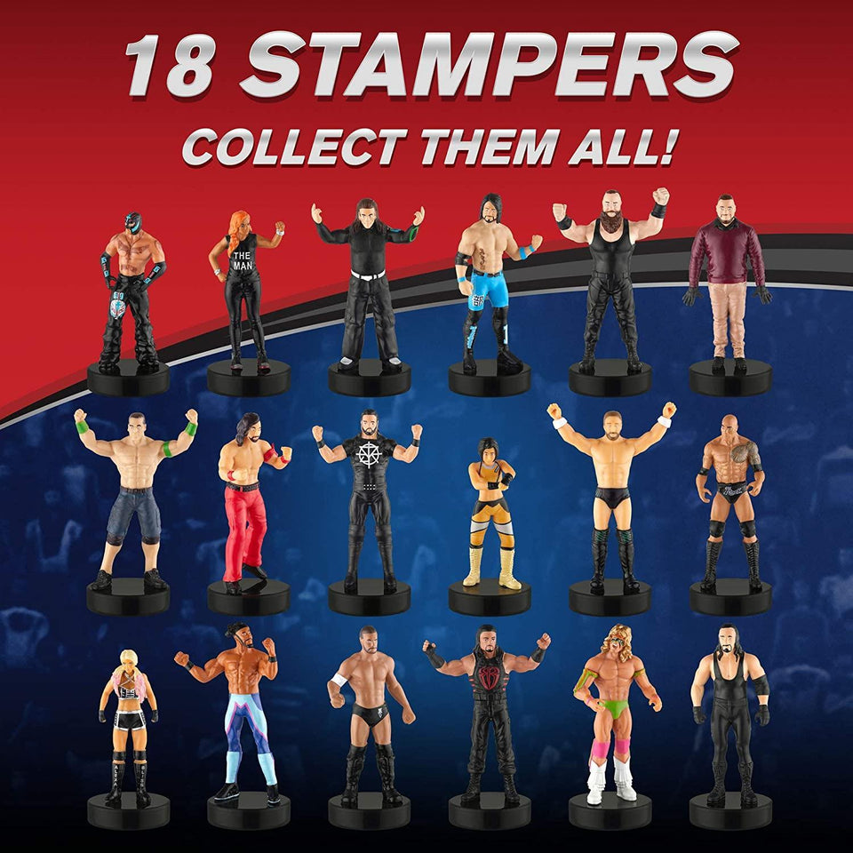 WWE Wrestler Stampers 5pk The Rock Mysterio Becky Lynch Ultimate Warrior PMI International