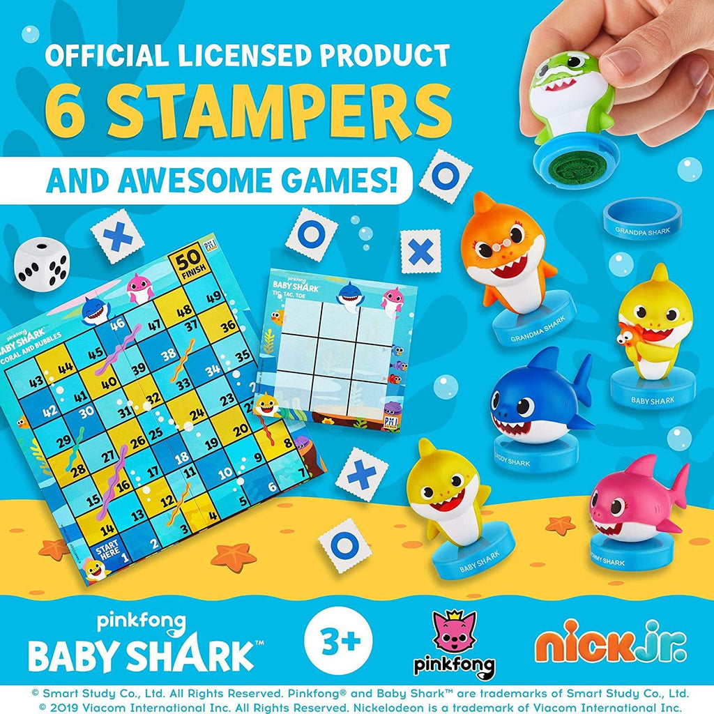 Baby Shark Game Board Set TicTacToe Chutes & Ladders Stampers Figure
