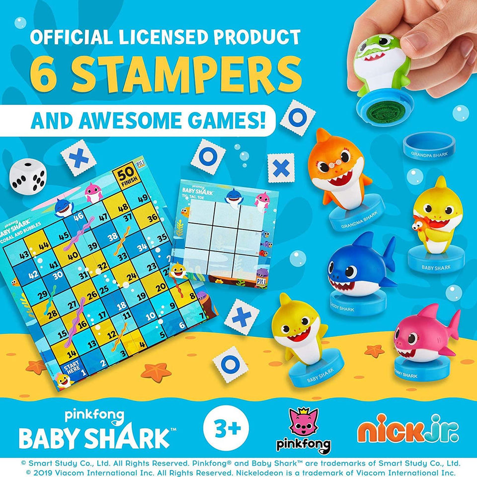 Baby Shark Game Board Set Tic-Tac-Toe Chutes & Ladders Stampers Figures Kids Playset PMI International