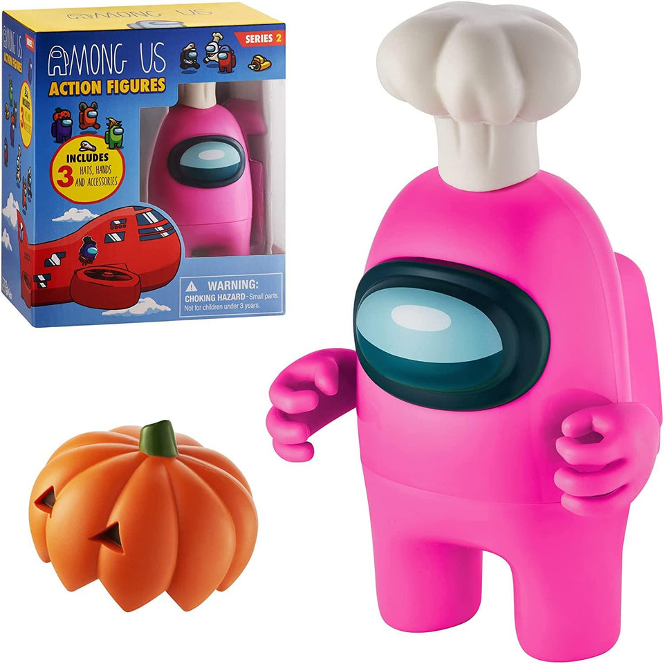 Among Us Pink Crewmate Figure My Name Chef with Hidden Hat Hands PMI International