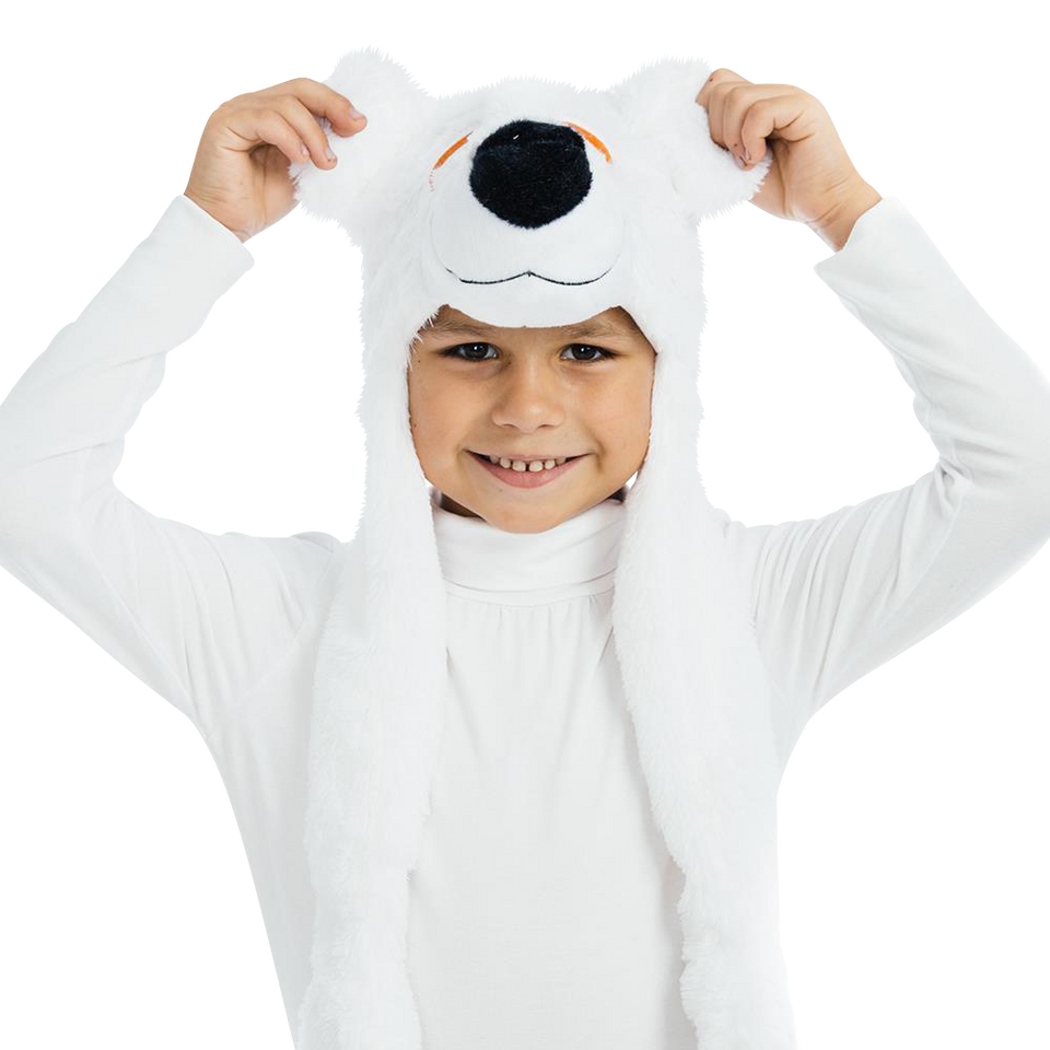 White Polar Bear Plush Headpiece Kids Costume Dress-Up Play Accessory Hat Animal