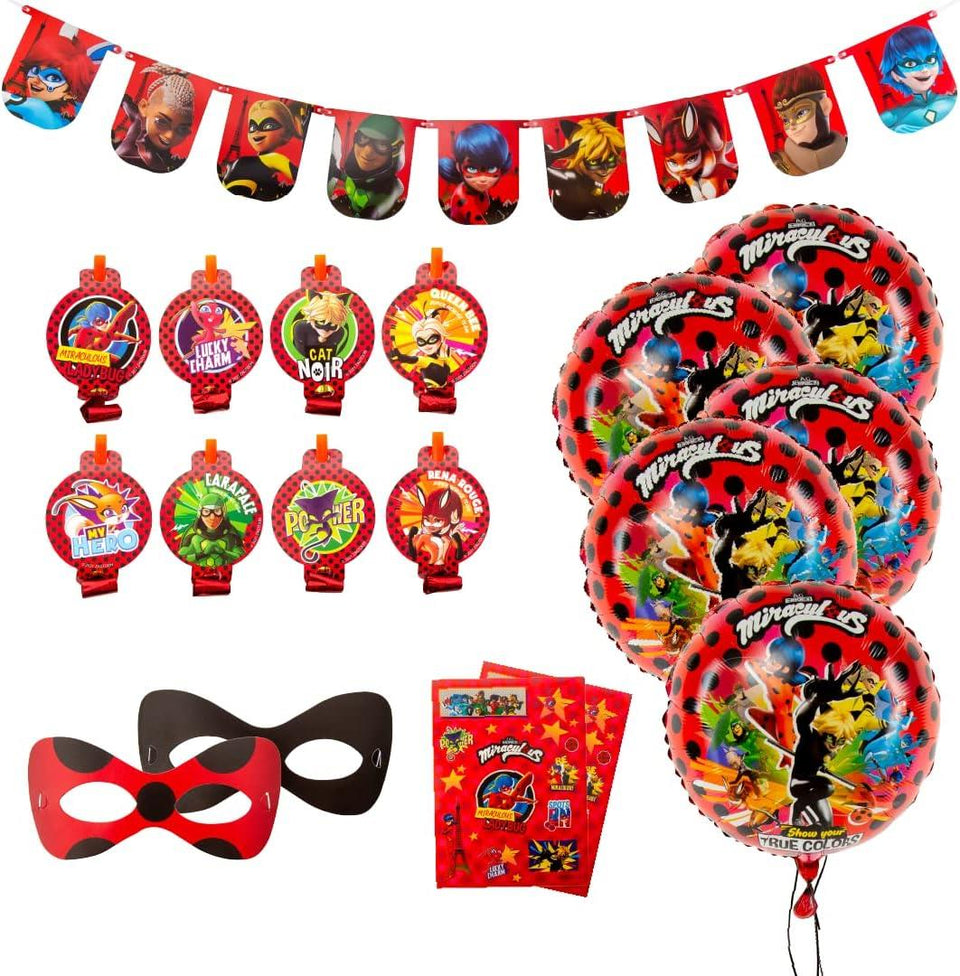 Miraculous Ladybug Party Balloon Set - 5 Count of 17 inch Foil Foil Balloons - Celebration, Birthday Party, Toddlers - Cat Noir - Party Supplies - Officially Licensed