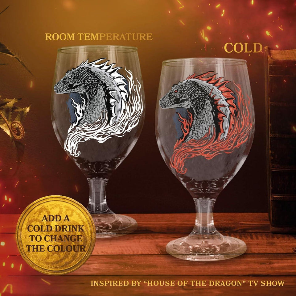 Paladone House Of The Dragon Color Change Glass Goblet (350ml), Officially Licensed Game of Thrones Merchandise & Gift, Novelty Medieval Fantasy Wine Glassware
