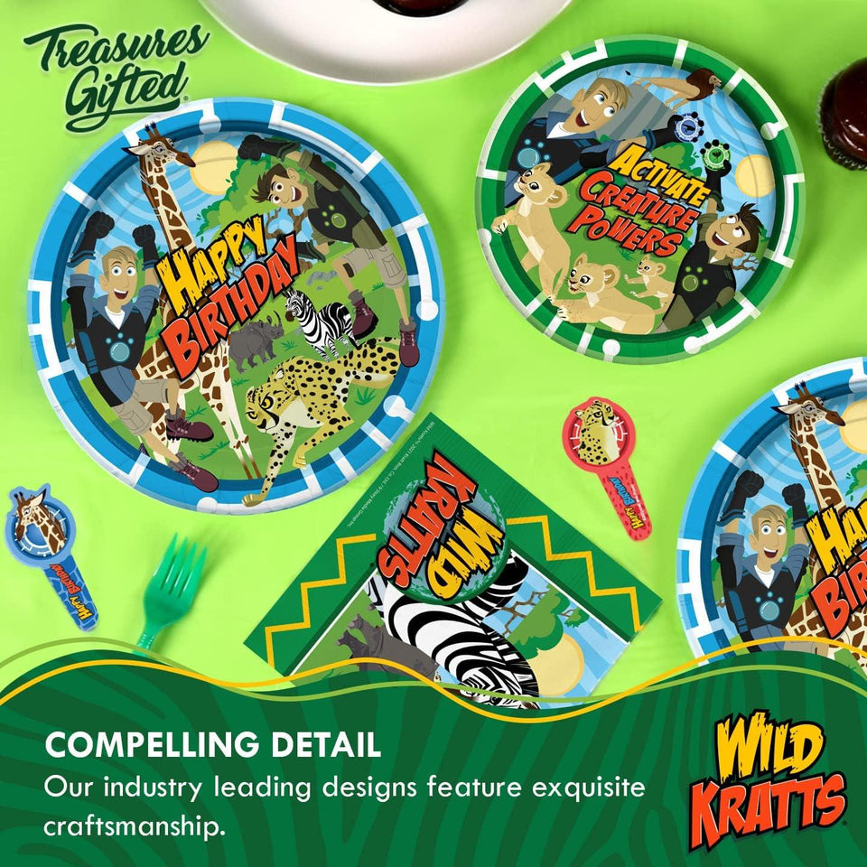 Treasures Gifted Officially Licensed Wild Kratts Birthday Party Supplies - Wild Kratts Backdrop 4.25ft x 6ft Happy Birthday Backdrop - Wild Kratts Birthday Banner - Wild Kratts Party Decorations