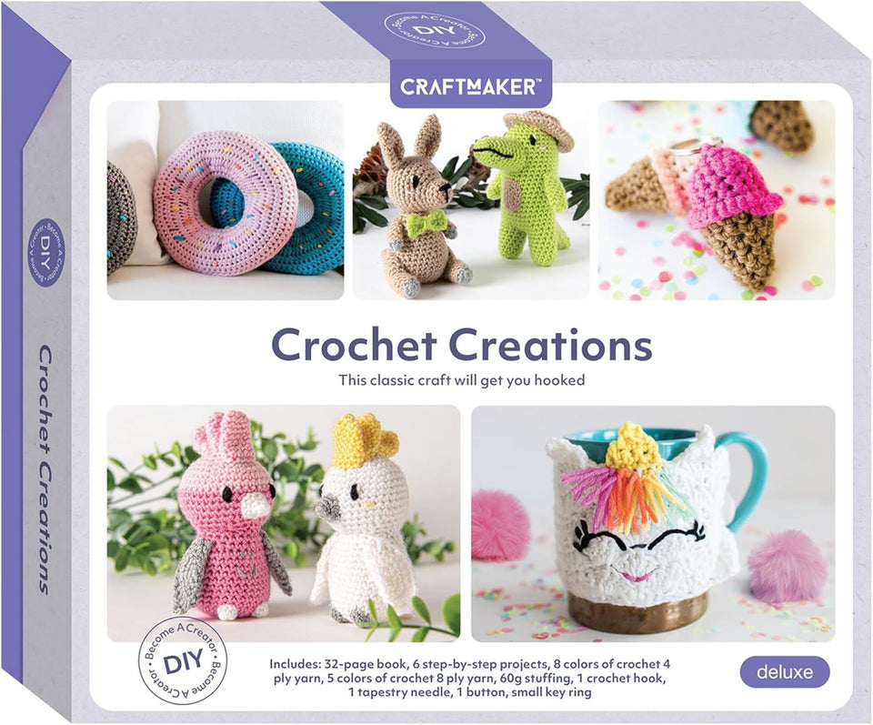 Craft Maker: Crochet Creations Kit - Learn to Crochet at Home, Mindful Craft Kit for Adults, Includes Yarn & Needles, Indoor Activity