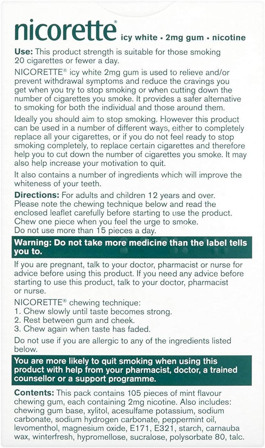 Nicorette Nicotine Gum White Ice Mint 2mg 100ct