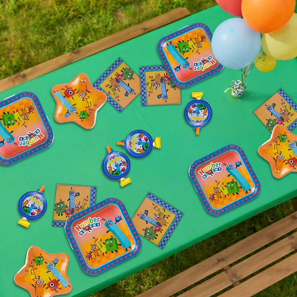 Numberblocks Deluxe Party Supplies Kit, 79 Piece Birthday Party Set for 10 Guests with Plates, Cups, Napkins, Decorations and Table Cover