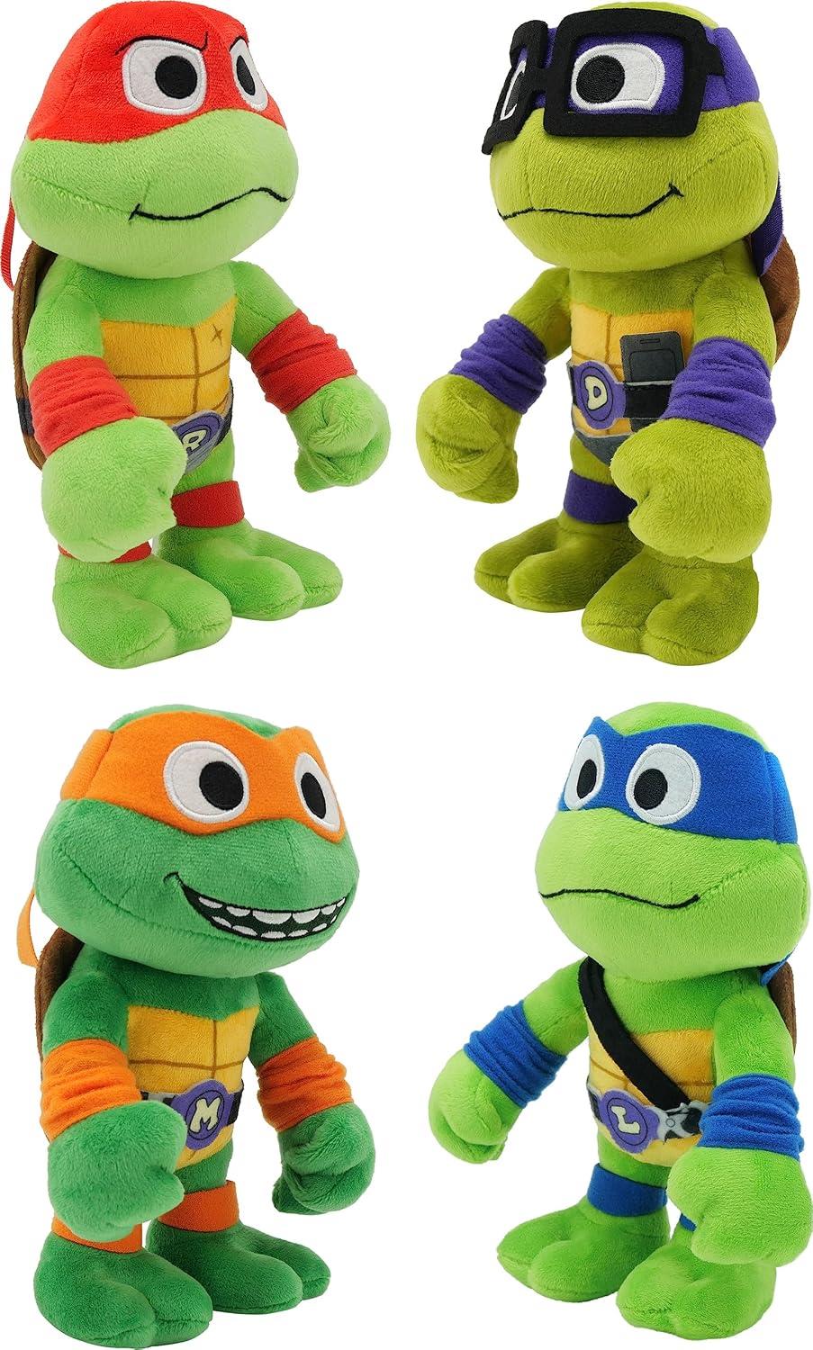 Mattel Teenage Mutant Ninja Turtles: Mutant Mayhem Plush Toys 4 Pack of 8 Inch Leonardo, Michelangelo, Raphael and Donatello, TMNT Movie