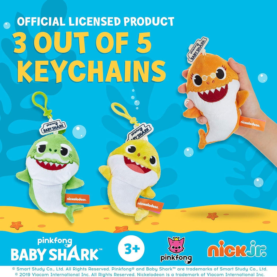 Baby Shark Coin Purse Set – Set of 3 Baby Shark Plush Toys, Including Baby, Grandma, & Grandpa Shark – Washable Polyester with Zipper – Party Favors and Gifts by PMI, 6.2 in., 3 Pack, Ages 2+