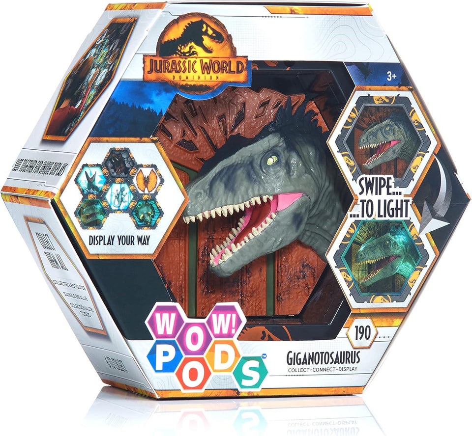 WOW! PODS Jurassic World Dominion Giganotosaurus | Light-Up Bobble-Head Figure | Official Dominion Merchandise, Toys and Gifts for Boys and Girls, Aged 5+, Multicolor