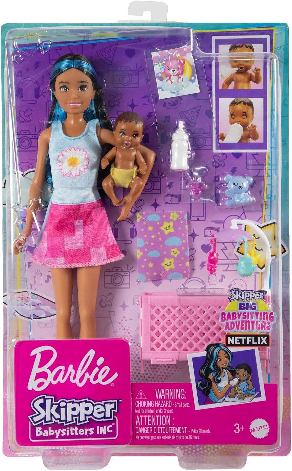 Barbie Skipper Babysitters, Inc. Crib Playset with Doll, Baby Doll with Sleepy Eyes, Furniture & Accessories