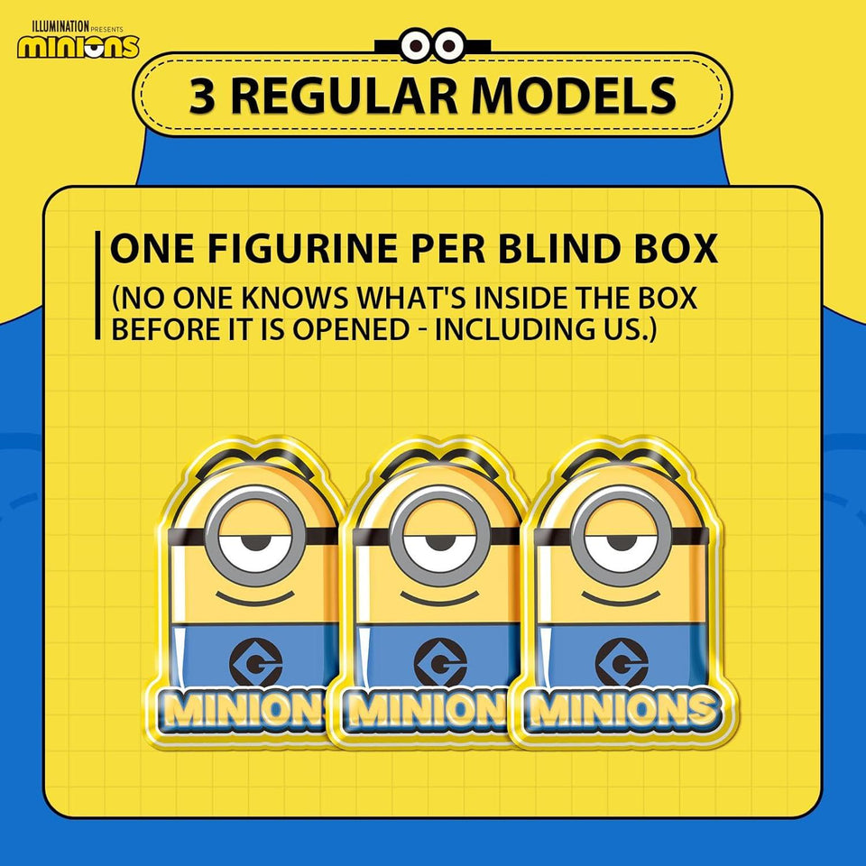 Minions Blind Box Action Figures 3 Pcs, Mini Collectible Stacking Toys for Home Decor Desk Accessories, Despicable Me Gifts for Adults & Kids Age 3+, Q-Topping Classic Series, 3 Blind Bag