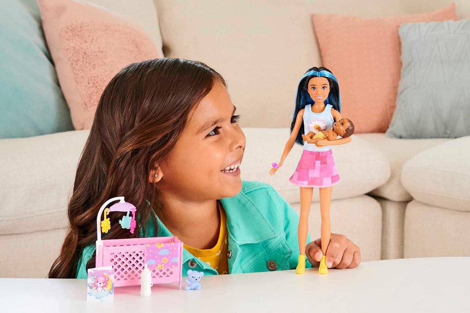 Barbie Skipper Babysitters, Inc. Crib Playset with Doll, Baby Doll with Sleepy Eyes, Furniture & Accessories