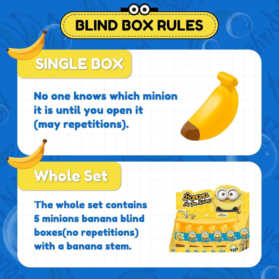 Minions Blind Box Figures, Banana Rocking Sleeping Bag, Keychain Stress Relief, Squishy Stress Toys for All Ages, 1 Pack