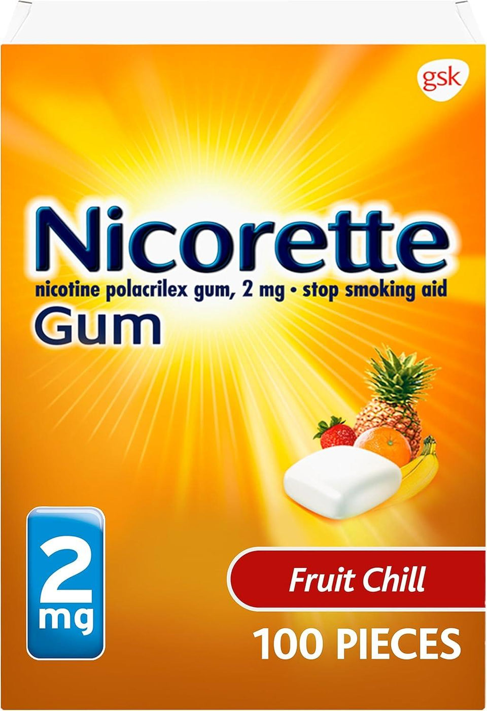 Nicorette Nicotine Gum Fruit Chill 2mg 100ct