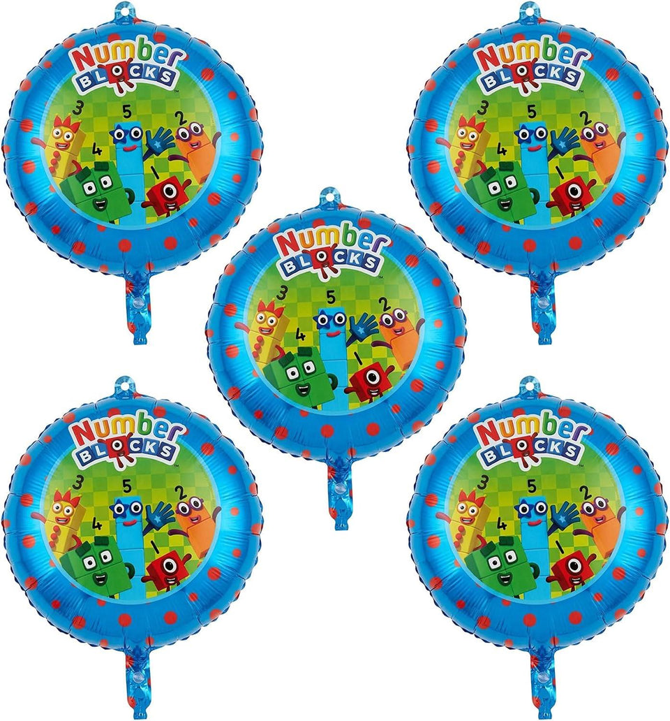 Numberblocks Party Balloons, 5 Count Foil Mylar Balloon Decorations for Kids Birthday Parties and Numberblocks Celebrations