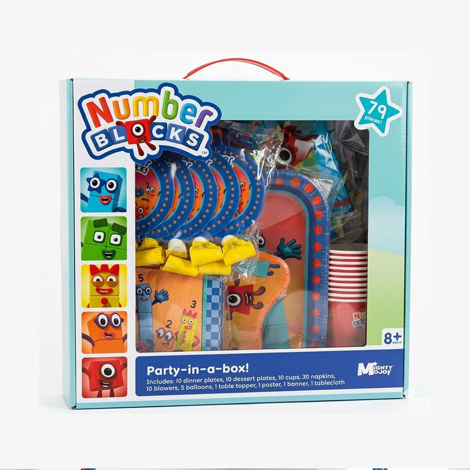 Numberblocks Deluxe Party Supplies Kit, 79 Piece Birthday Party Set for 10 Guests with Plates, Cups, Napkins, Decorations and Table Cover