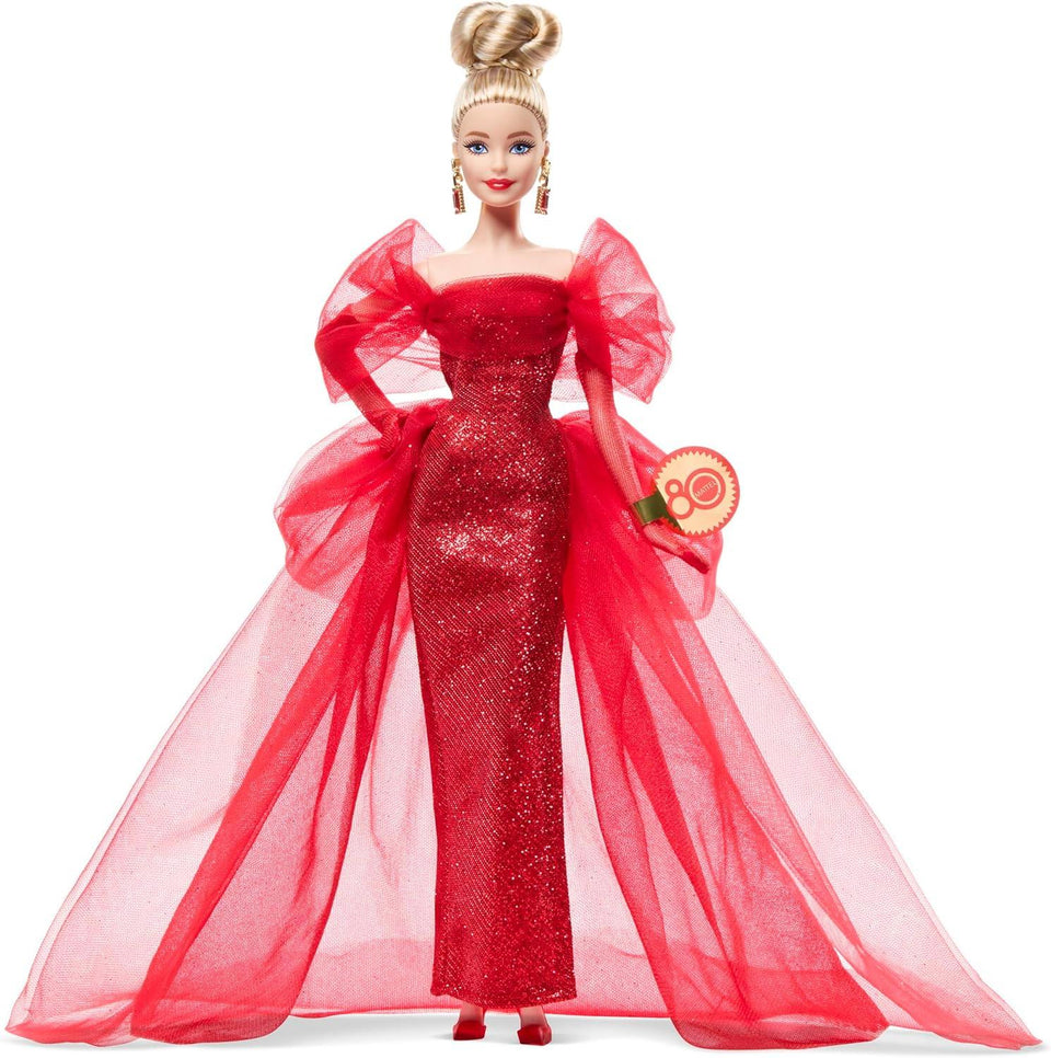 Barbie Signature 80th Anniversary Doll – Red Tulle Gown, Blonde, Collectible