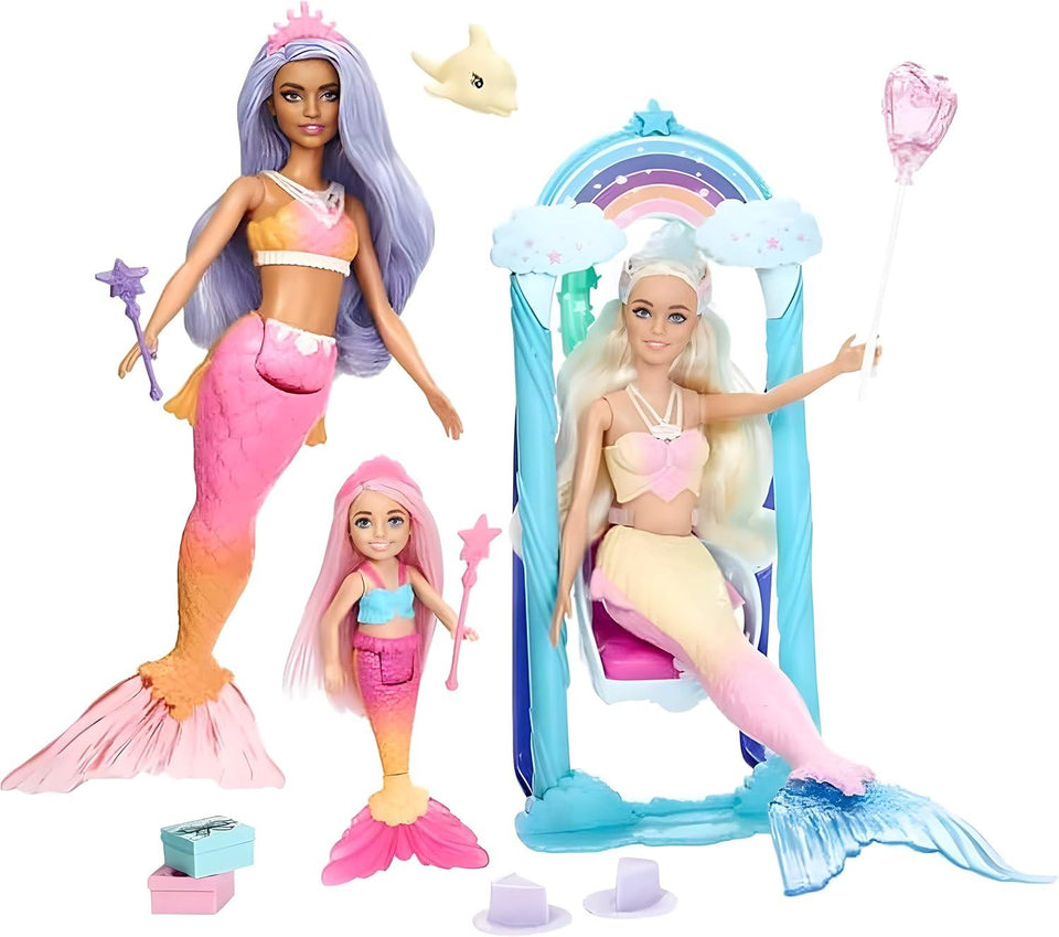 Barbie Mermaid Play Set with 3 Mermaid Dolls and Dreamtopia Accessories