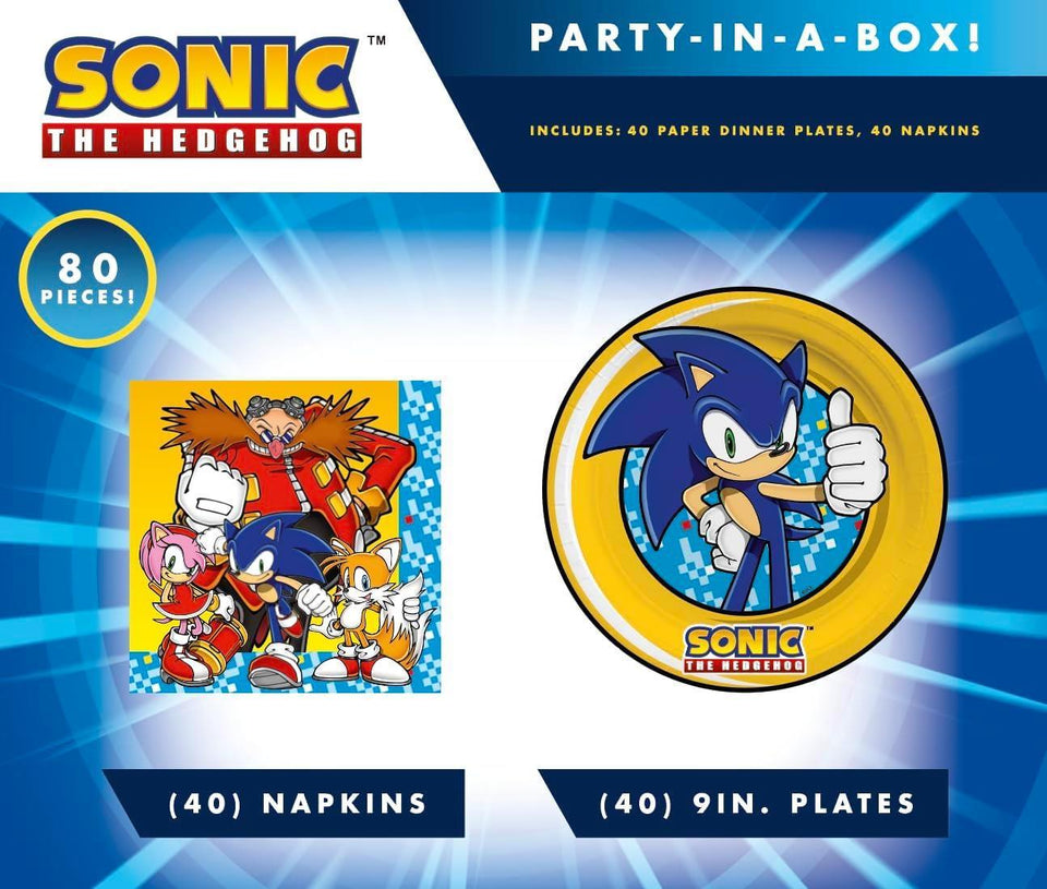 Sonic The Hedgehog Birthday Party Kit - Sonic 80 Piece - Plates & Napkins