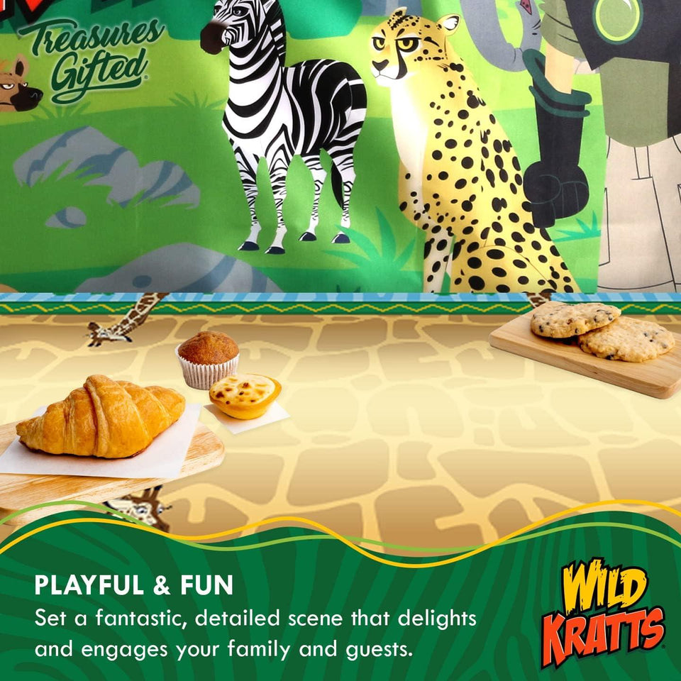 Treasures Gifted Officially Licensed Wild Kratts Birthday Party Supplies - Wild Kratts Backdrop 4.25ft x 6ft Happy Birthday Backdrop - Wild Kratts Birthday Banner - Wild Kratts Party Decorations