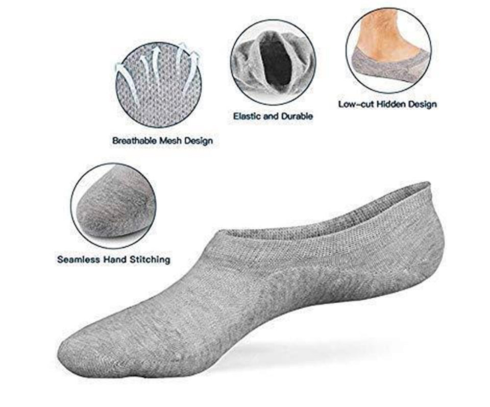 Steven's Socks Stevens Socks No Show Black and White 6PK Low Cut Invisible Mens 7-12 Women 8.5-13.5 Unisex Anti-Slip