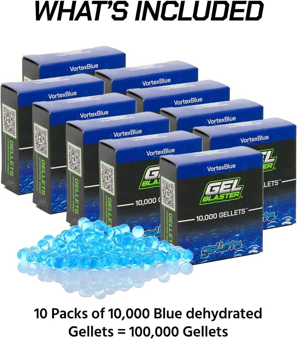 Gel Blaster Gellets Refill Ammo, 100,000 Vortex Blue Gellets - All-Natural Eco Friendly, Non-Toxic, Non-Staining & Non-Irritating