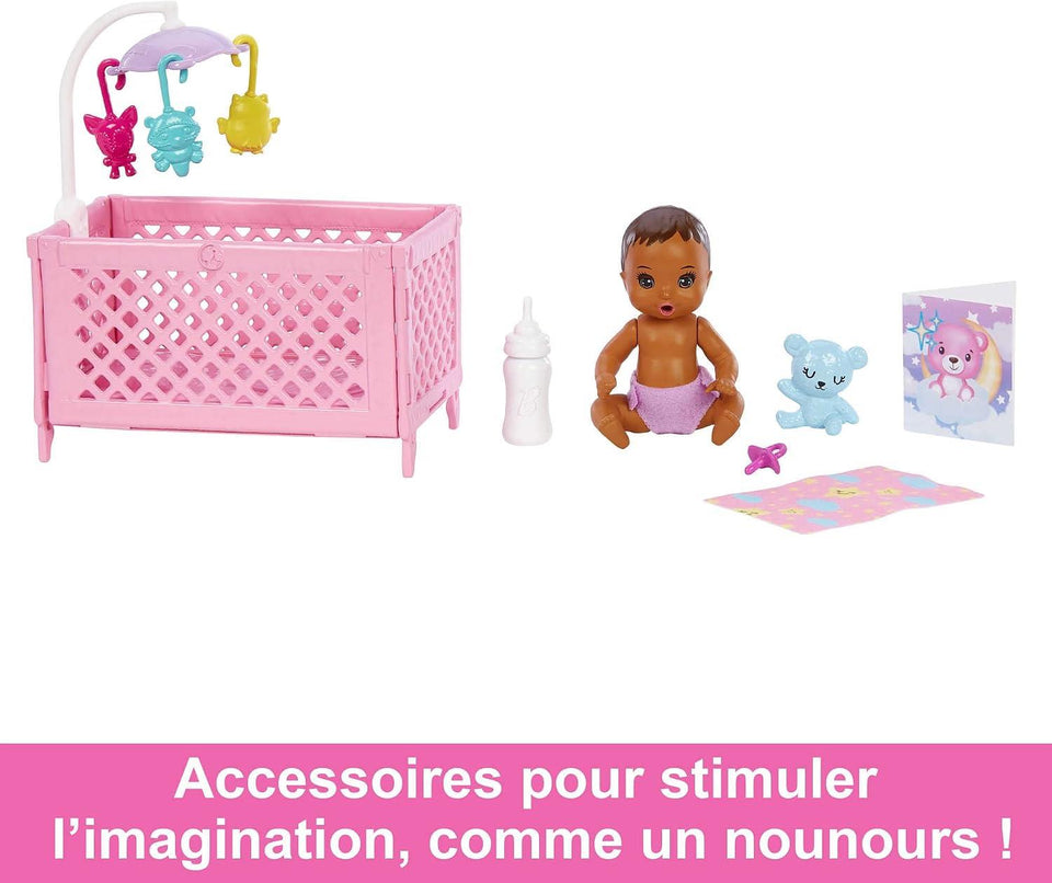 Barbie Skipper Babysitters, Inc. Crib Playset with Doll, Baby Doll with Sleepy Eyes, Furniture & Accessories