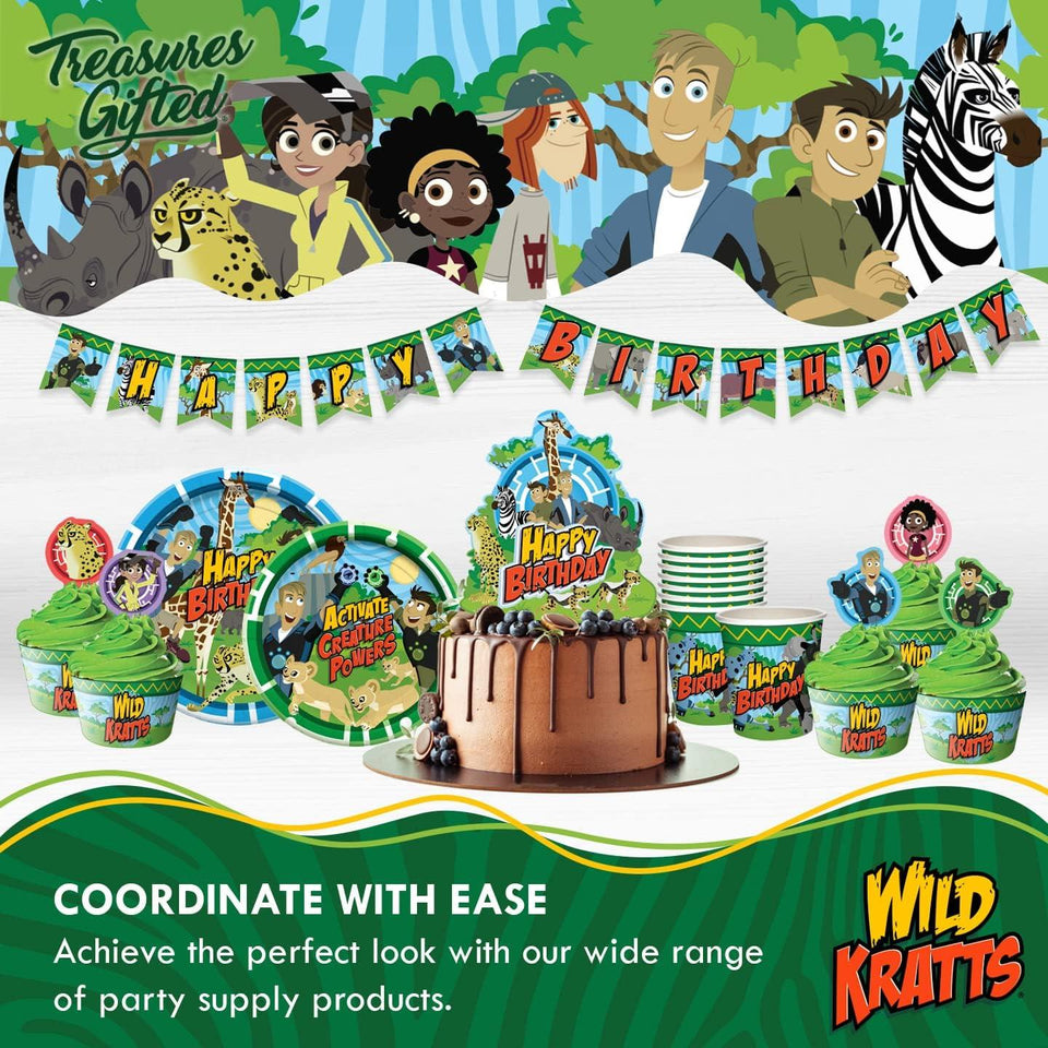 Treasures Gifted Officially Licensed Wild Kratts Birthday Party Supplies - Wild Kratts Backdrop 4.25ft x 6ft Happy Birthday Backdrop - Wild Kratts Birthday Banner - Wild Kratts Party Decorations