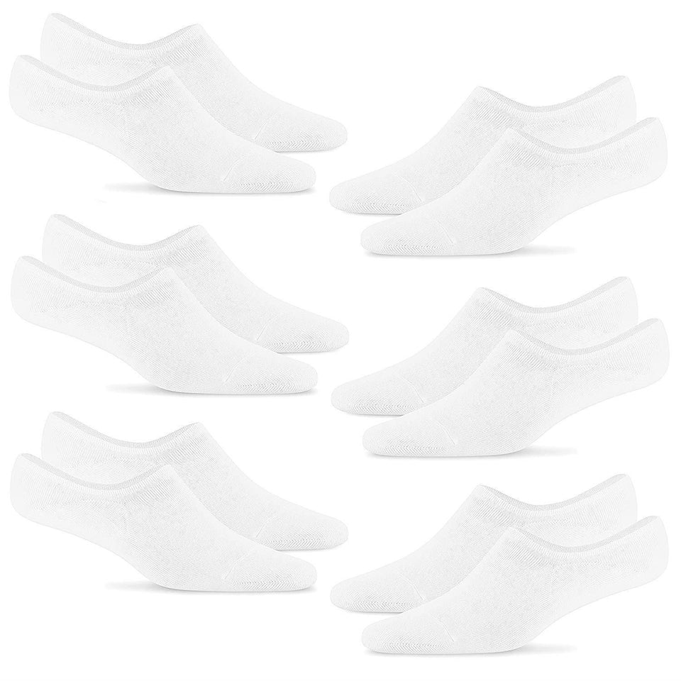 Steven's Socks Stevens Socks Low Cut Invisible Mens 7-12 Women 8.5-13.5 Unisex Anti-Slip Low-Cut No Show White 6PK Solid