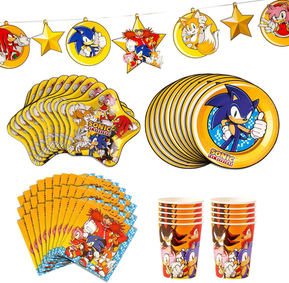 Sonic The Hedgehog Birthday Party Kit - Sonic 61 Piece Party-In-A-Box! - Plates, Cups, Napkins, & Banner for Kids' Celebration