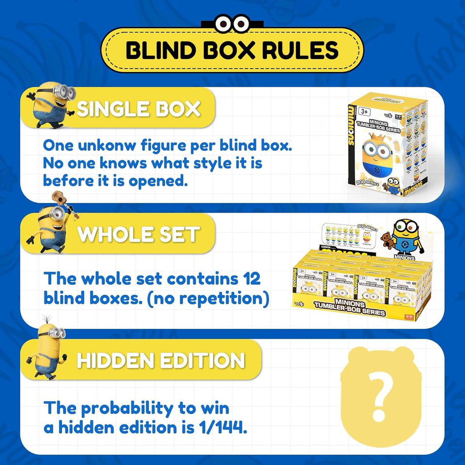 Minions Blind Box Figures, Mini Wobbler Toy Action Figures for Home Decor Desk Accessories, Despicable Me Collectible Toys for Adults & Kids Ages 3+, Tumbler Bob Series