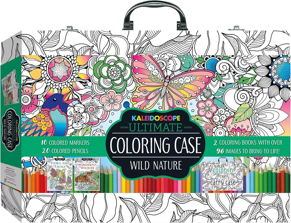 Kaleidoscope: Ultimate Coloring Nature Carry Case - Coloring Kit, 2 Coloring Books, 20 Colored Pencils, 10 Fineliner Markers, Kids Ages 8+