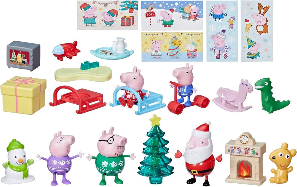 Peppa Pig Advent Calendar with 24 Surprise Toys and Stickers Including 5 Peppa Pig Figures, Preschool Toys for 3 Year Old Girls and Boys and Up