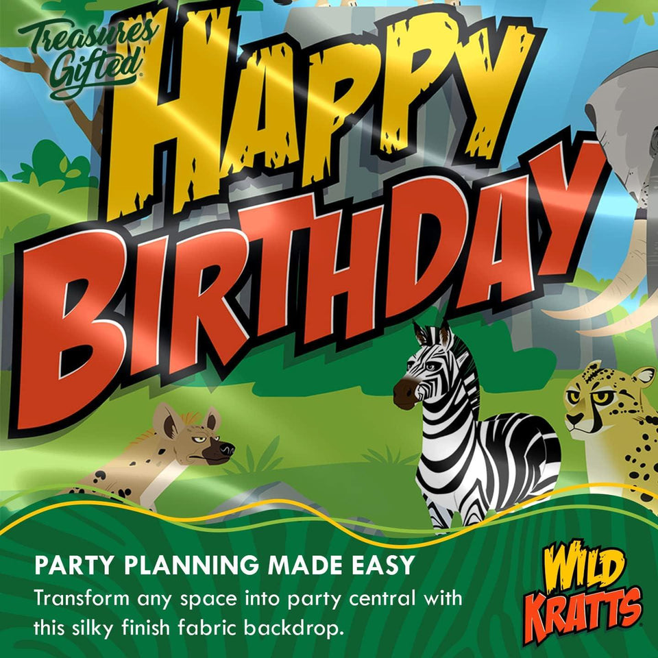 Treasures Gifted Officially Licensed Wild Kratts Birthday Party Supplies - Wild Kratts Backdrop 4.25ft x 6ft Happy Birthday Backdrop - Wild Kratts Birthday Banner - Wild Kratts Party Decorations