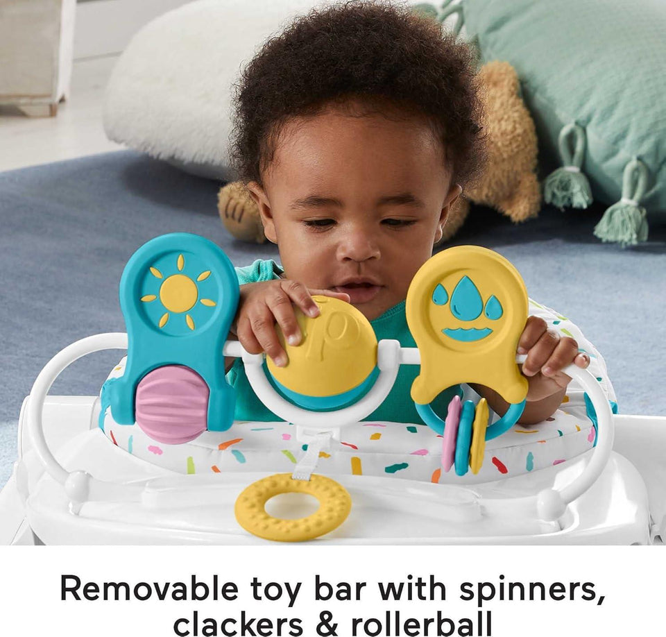 Fisher-Price Portable Baby Chair Deluxe Sit-Me-Up Floor Seat with Snack Tray, Newborn Activity Toys & Rainbow Sprinkles Washable Pad