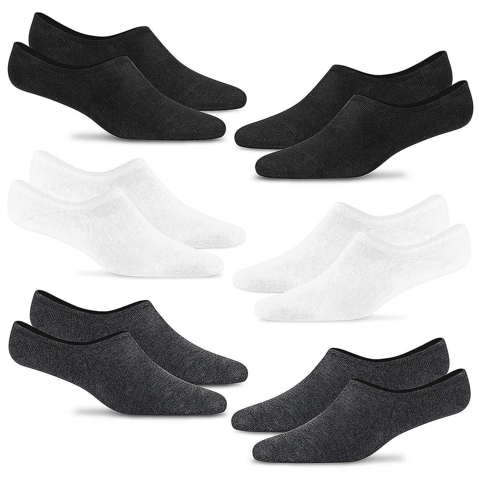 Steven's Socks Stevens Socks No Show Black and White 6PK Low Cut Invisible Mens 7-12 Women 8.5-13.5 Unisex Anti-Slip