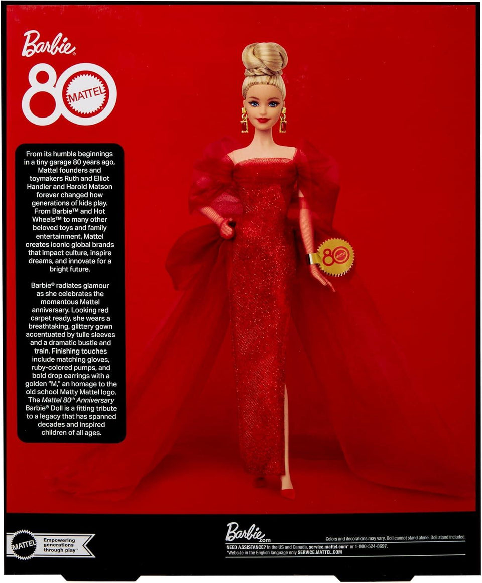 Barbie Signature 80th Anniversary Doll – Red Tulle Gown, Blonde, Collectible