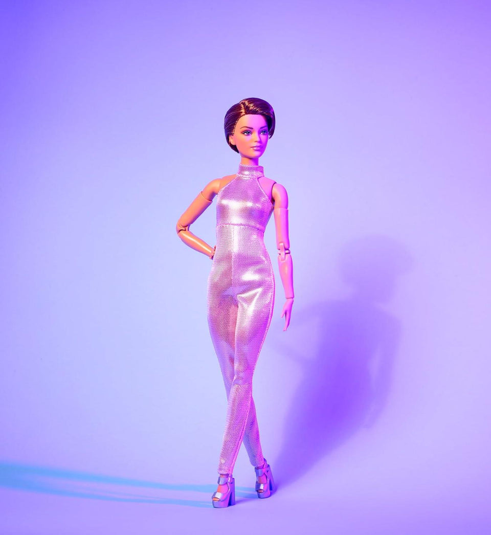 Barbie Looks Doll, Collectible No. 22 with Pixie Cut & Modern Y2K Fashion, Sequined Pink Halter Jumpsuit with Silver Heels