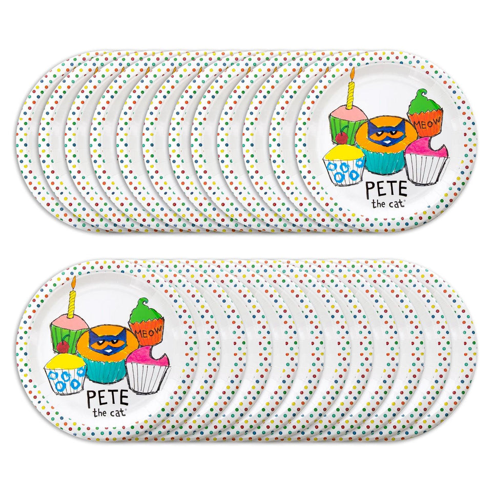 Pete the Cat Paper Plates, 9 Inch Birthday Party Plates, 20 Count, Disposable Round Plates for Kids Parties and Celebrations Officially Licensed