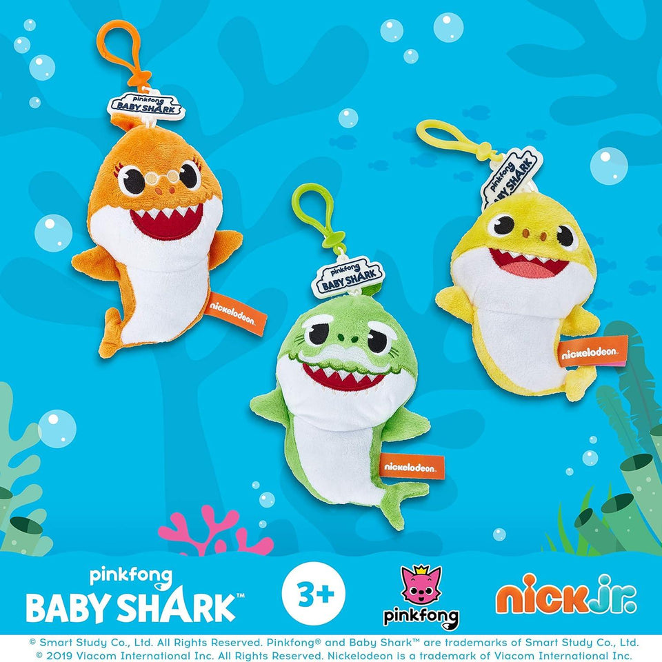 Baby Shark Coin Purse Set – Set of 3 Baby Shark Plush Toys, Including Baby, Grandma, & Grandpa Shark – Washable Polyester with Zipper – Party Favors and Gifts by PMI, 6.2 in., 3 Pack, Ages 2+