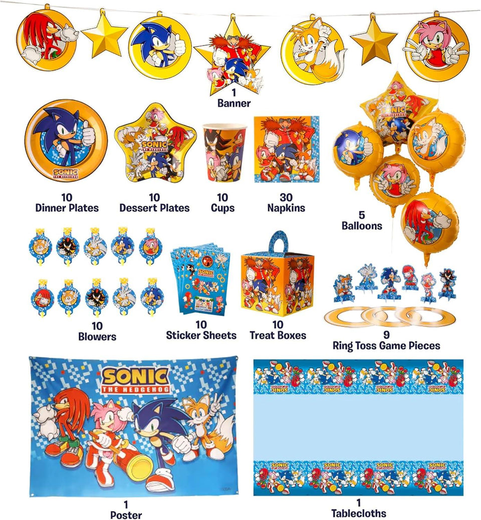 Sonic The Hedgehog Party in a Box Kit 107pcs Birthday Balloons Decorations