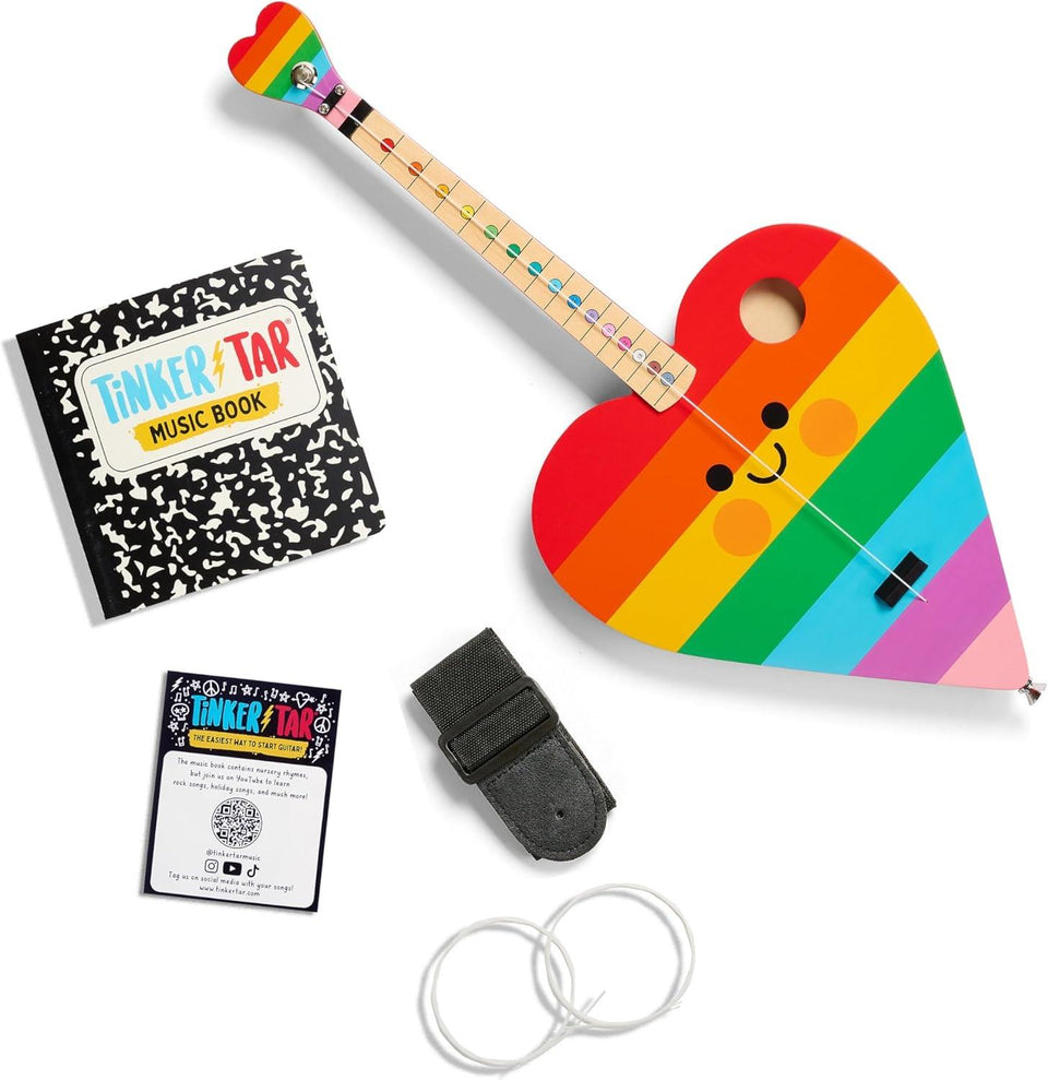 TinkerTar - Rainbow Heart - The Easiest Way to Start and Learn Guitar - Premium Wood Construction - 1 Stringed Toy Instrument for Kids Perfect Intro to Music for Ages 3 and up - from Buffalo Games