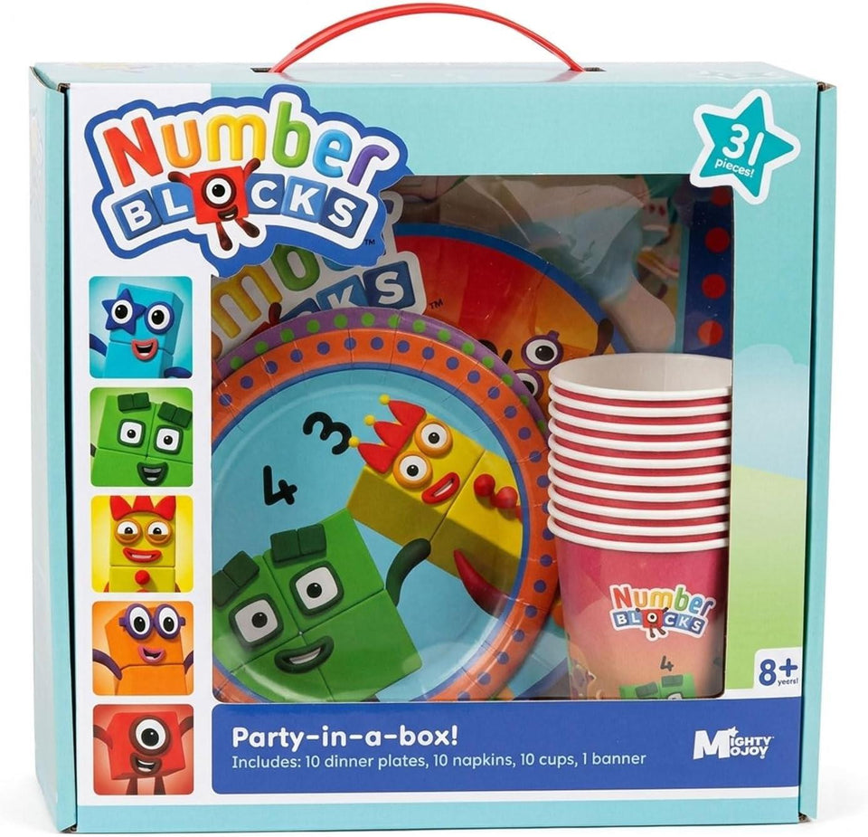 Numberblocks Party Supplies Kit, 31 Piece Birthday Party Set for 10 Guests with Plates, Cups, Napkins and Happy Birthday Banner